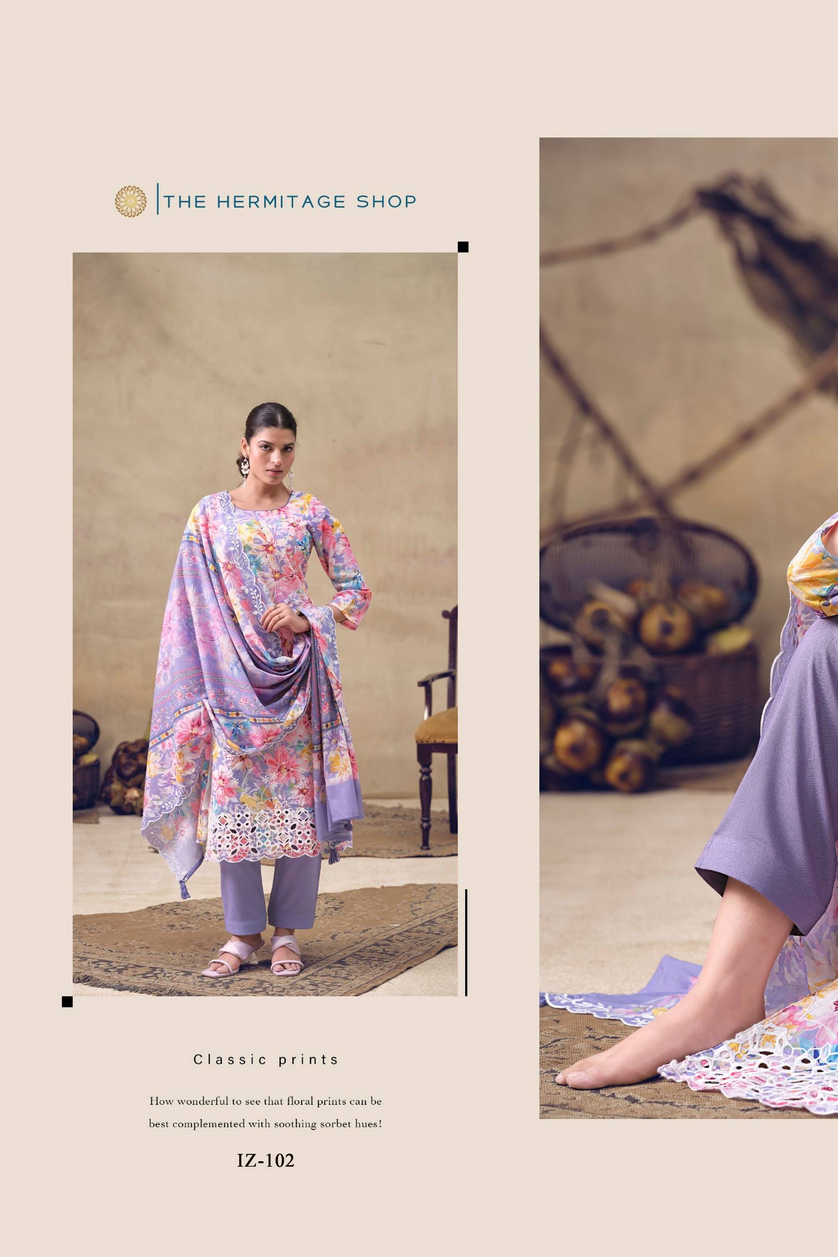 IZNIK by THE HERMITAGE SHOP  101 TO 104 SERIES Pakistani Stylish Embroidered cotton lawn COLLECTION At Wholesale Price